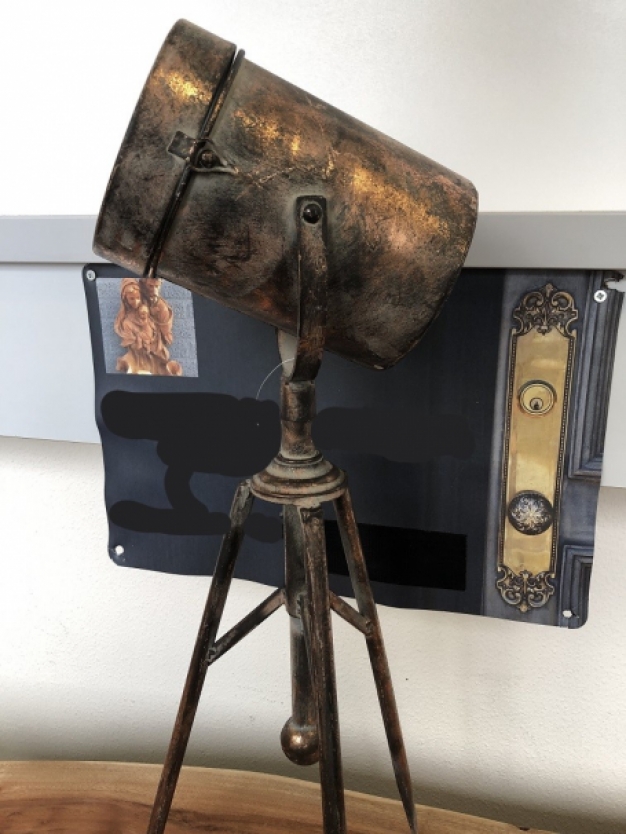 Filmlamp small, metaal koper-zwart op 3 poot, fraai!!