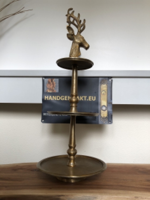 Etagere Alu-Bronze-Look, 3 Schichten mit Hirschkopf mit Geweih als Aufsatz, UNIQUE!