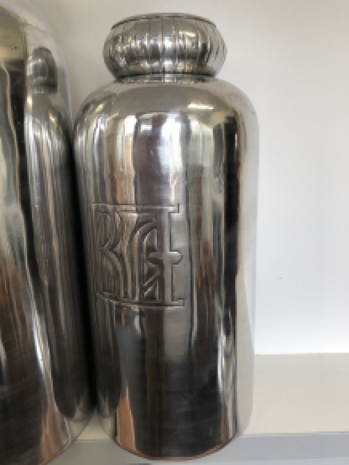 Vase Aluminium, Silber-Look, mit Beschriftung, sehr schön