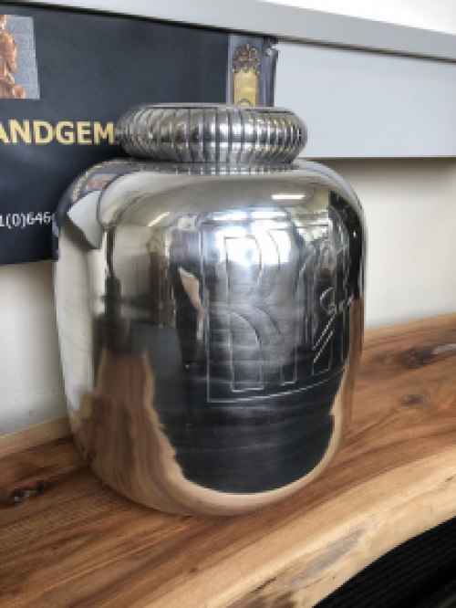 Vase - Krug - Aluminium XL, silber-look, mit Aufschrift, sehr schön