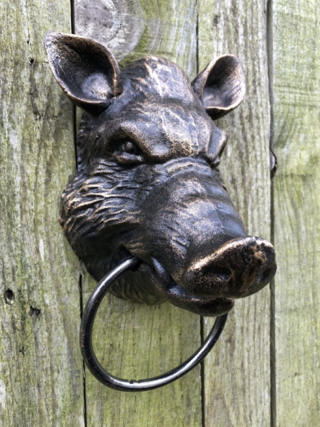 Wild Schwein Tierkopf in Bronzeoptik, mit Handtuchring