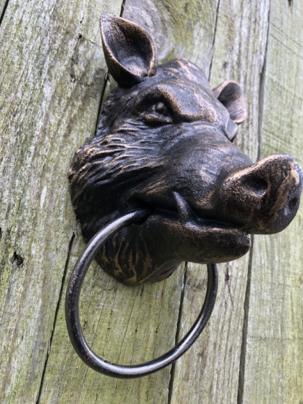 Wild Schwein Tierkopf in Bronzeoptik, mit Handtuchring