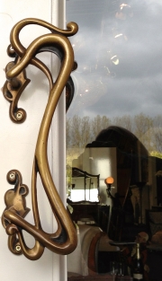 Trekhendel antieke Jugendstil handvat voor de voordeur, messing zeer indrukwekkend