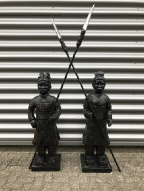 Set Japanische Krieger, Gartenstatuen, Stein, Tarnfarbe-schwarz