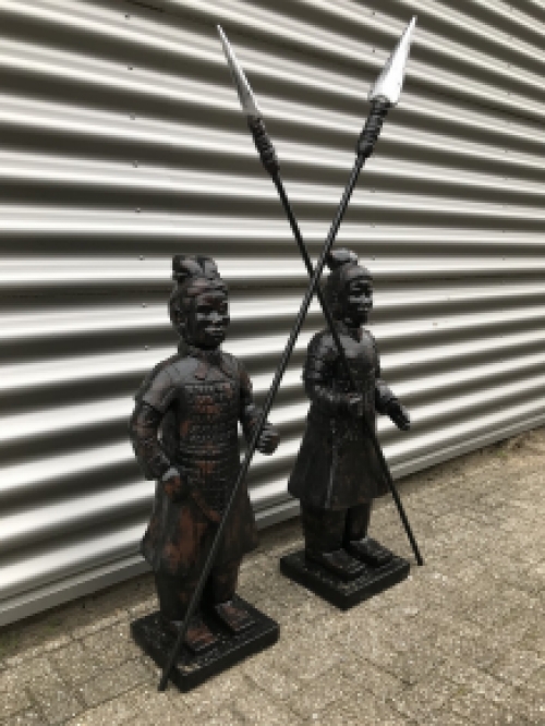 Set Japanische Krieger, Gartenstatuen, Stein, Tarnfarbe-schwarz