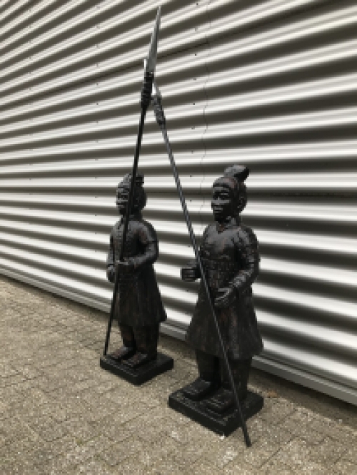 Set Japanische Krieger, Gartenstatuen, Stein, Tarnfarbe-schwarz