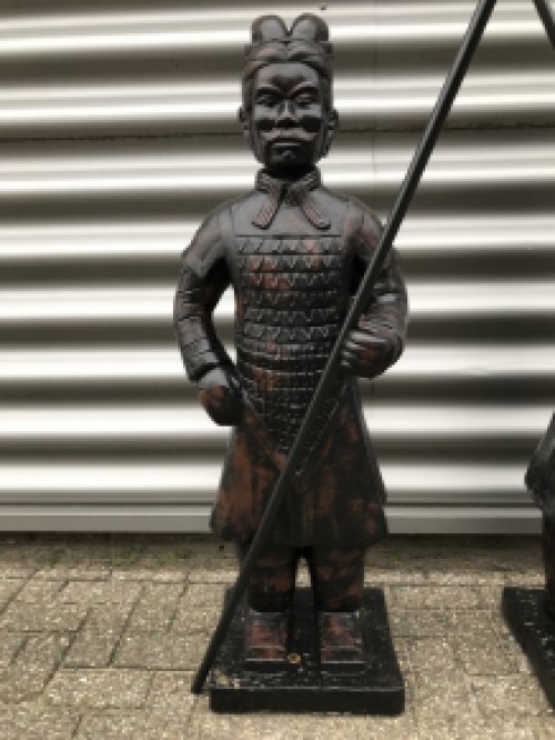 Set Japanische Krieger, Gartenstatuen, Stein, Tarnfarbe-schwarz