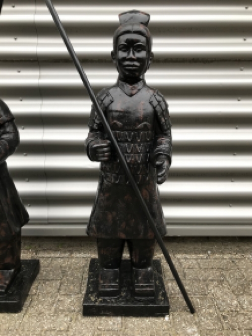 Set Japanische Krieger, Gartenstatuen, Stein, Tarnfarbe-schwarz