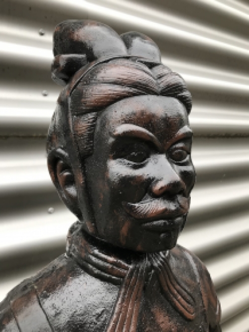 Set Japanische Krieger, Gartenstatuen, Stein, Tarnfarbe-schwarz