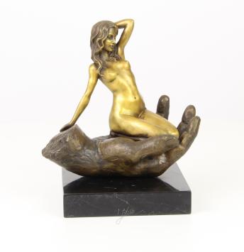 Bronzestatue, sinnliche Frau mit Hand, modernes Kunstobjekt