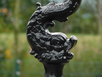 Laternenpfahl „Mystischer Fisch“ mit sechseckiger Kappe – 110 cm – Schwarz – Aluminium