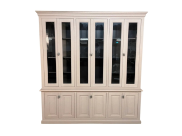 Großer Vintage-Vitrinenschrank – Hellgrau – 235 x 217 cm