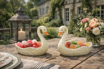 Set aus gusseisernen Schwänen.