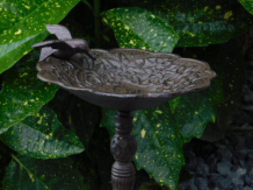 Staand vogelbad, gietijzeren vogelbadje op sierlijke voet