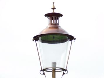 Tuinlamp, gietijzeren lantaarnpaal met kap, groen, klassiek