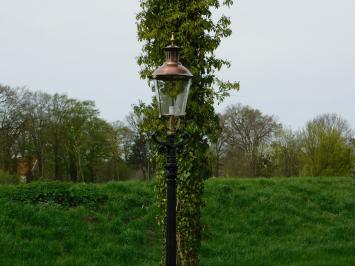 Tuinlamp, gietijzeren lantaarnpaal met kap, groen, klassiek