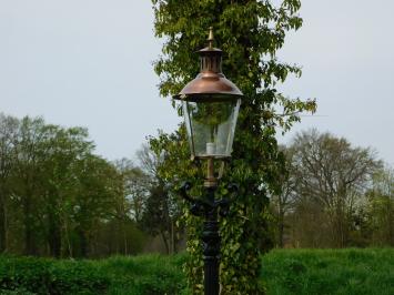 Tuinlamp, gietijzeren lantaarnpaal met kap, groen, klassiek