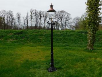 Gartenlaterne schwarz, Mast aus Gusseisen, mit Kupferen Schirm, klassische Außenlampe