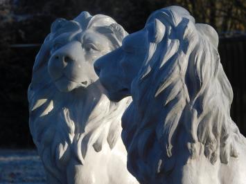 Schöner sitzender Löwe, Polystone, schöne Statue, Blick nach rechts