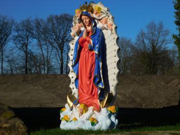 Prachtig fors Maria beeld met engelen en achterplaat, polystone vol in kleur.