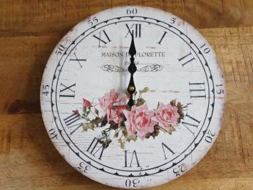 wandklok , klok met rozen
