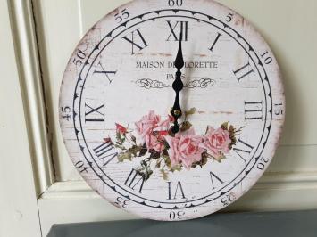 wandklok , klok met rozen
