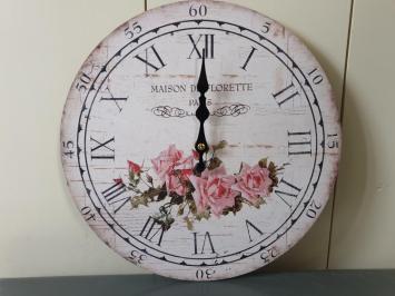 wandklok , klok met rozen