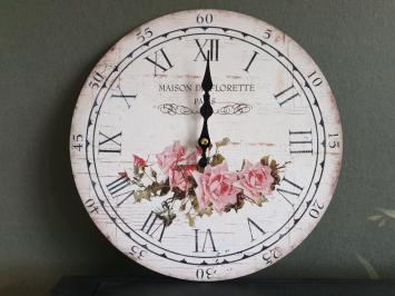 wandklok , klok met rozen