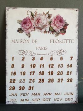 Kalender van metaal , roze bloemen