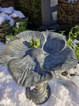 Vogelfutterhaus in Blütenform.
