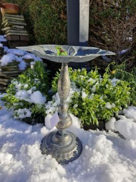 Vogelfutterhaus in Blütenform.