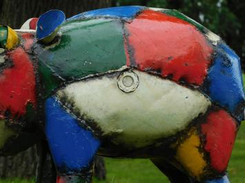 Beeld Nijlpaard ''Bamba'' - 50 x 80 cm - Metalen Kunstwerk - Kleurrijk
