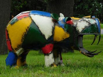 Beeld Nijlpaard ''Bamba'' - 50 x 80 cm - Metalen Kunstwerk - Kleurrijk
