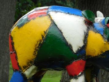Beeld Nijlpaard ''Bamba'' - 50 x 80 cm - Metalen Kunstwerk - Kleurrijk