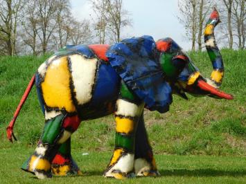 Handgemaakte Olifant met Slurf Omhoog – Metaal – ca. 175 cm – Afrikaans Design