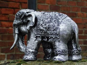 Elefant Indien - silbergrau mit schwarz - Polystone