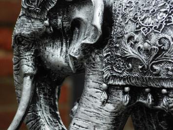 Olifant India - zilvergrijs met zwart - polystone