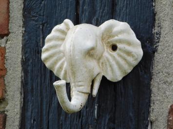 Wandhaken Elefant - Gusseisen - Altweiß