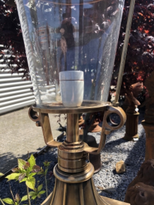 Lamp messing-koper rond glas op voet, geweldige uitstraling!!