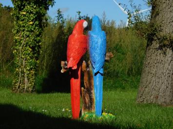 Statue Papageien auf Baumstumpf - Polystone - Voll in Farbe