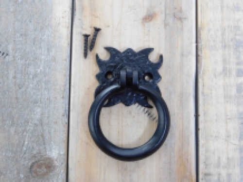 Handgreep metaal, deurgreep - Hendel met ring, poorthendel - mat zwart