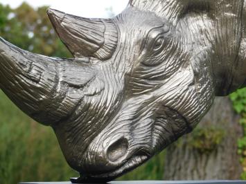 Skulptur Nashornkopf - Alu - mit schwarzem Sockel - Rhinozeros