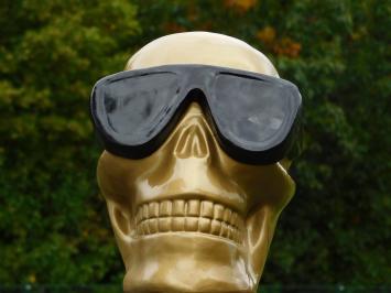 Statue Totenkopf mit Brille - Gold - Polystone