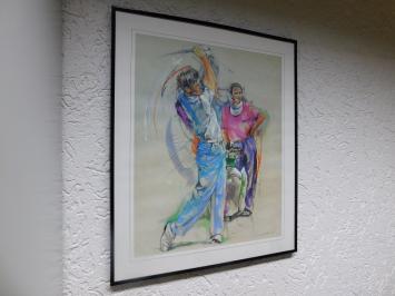Schilderij met Golfers - By Twan V 1989 - Gesigneerd - Inclusief Lijst