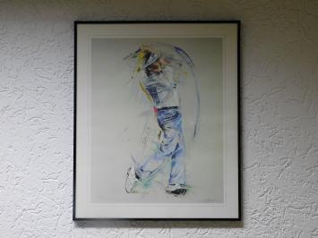 Schilderij Golfer - By Twan V 1989 - Gesigneerd - Inclusief Lijst