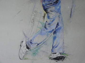 Gemälde Golfer - Von Twan V 1989 - Signiert - Inklusive Rahmen