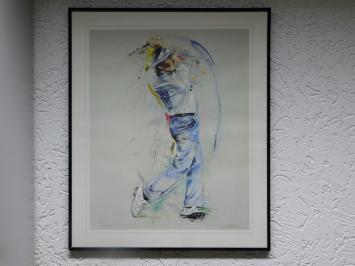 Schilderij Golfer - By Twan V 1989 - Gesigneerd - Inclusief Lijst