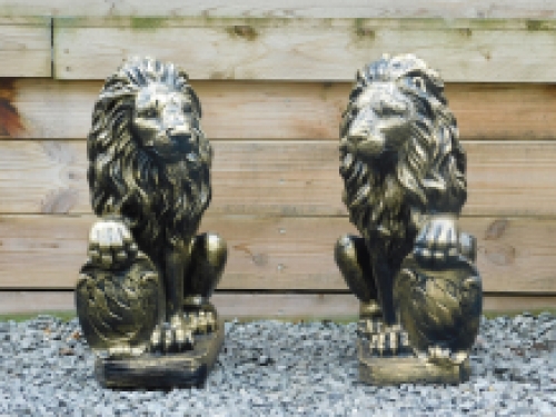 Satz mit 2 Löwen - schwarz/gold - Polystone