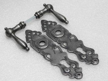 Set Deurbeslag - Klinken Cambridge + Deurplaten Royale PC 92 - Gietijzer Verzinkt