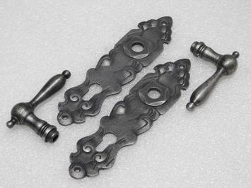 Set Deurbeslag - Klinken Cambridge + Deurplaten Royale PC 92 - Gietijzer Verzinkt